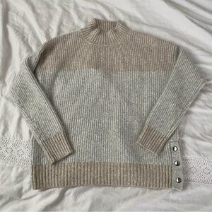 Bailey/44 SMALL Fuzzy Cozy Mockneck Sweater color block cream brown